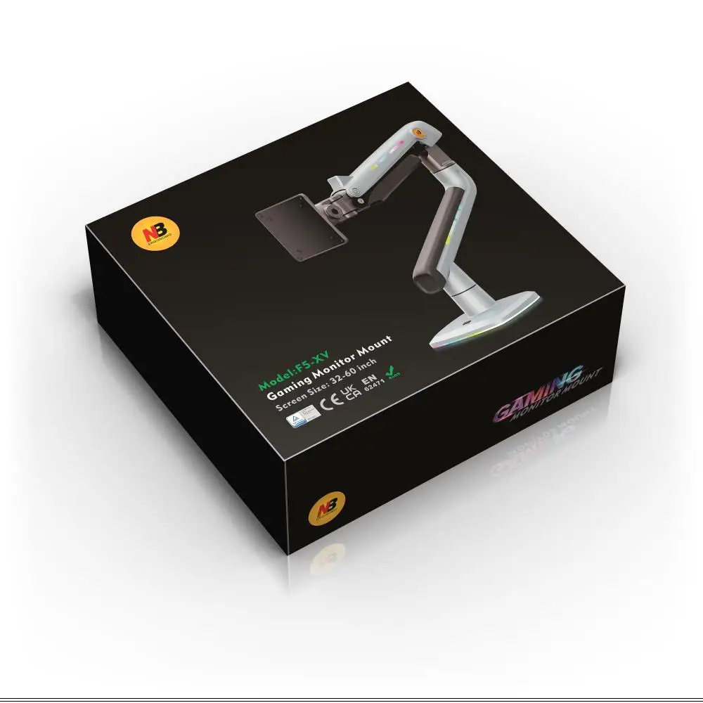 F5-XM RGB Light Desk Mount Monitor Arm 32-60 Inch Heavy Duty Aluminum Vesa Mount Clamp Grommet Base Height Adjustment New