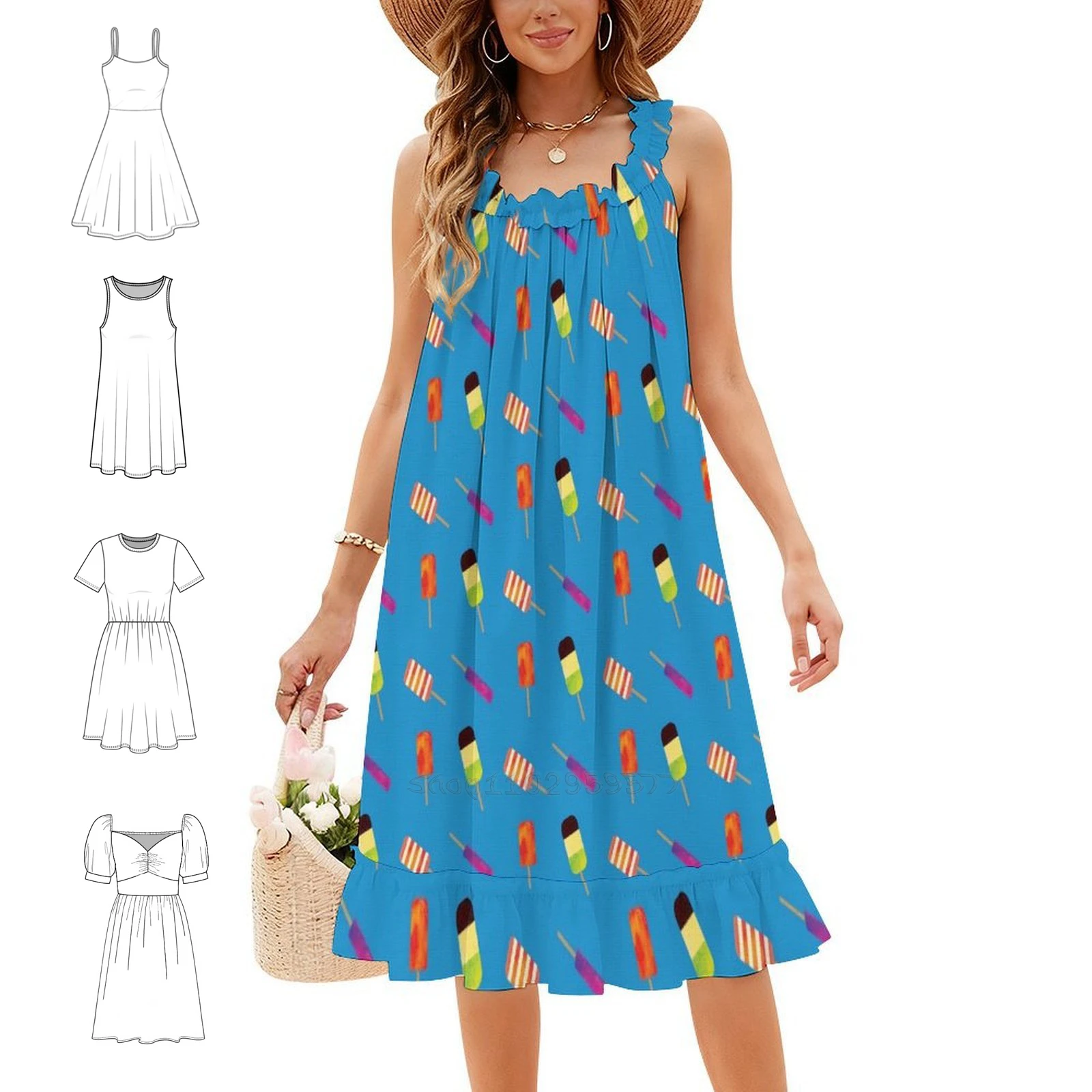 Popsicle Pattern Sexy Vacation Dress For Women Beach Party Birthday Mini Dress Popsicle Chocolate Sprinkles Ice Cream Dress For