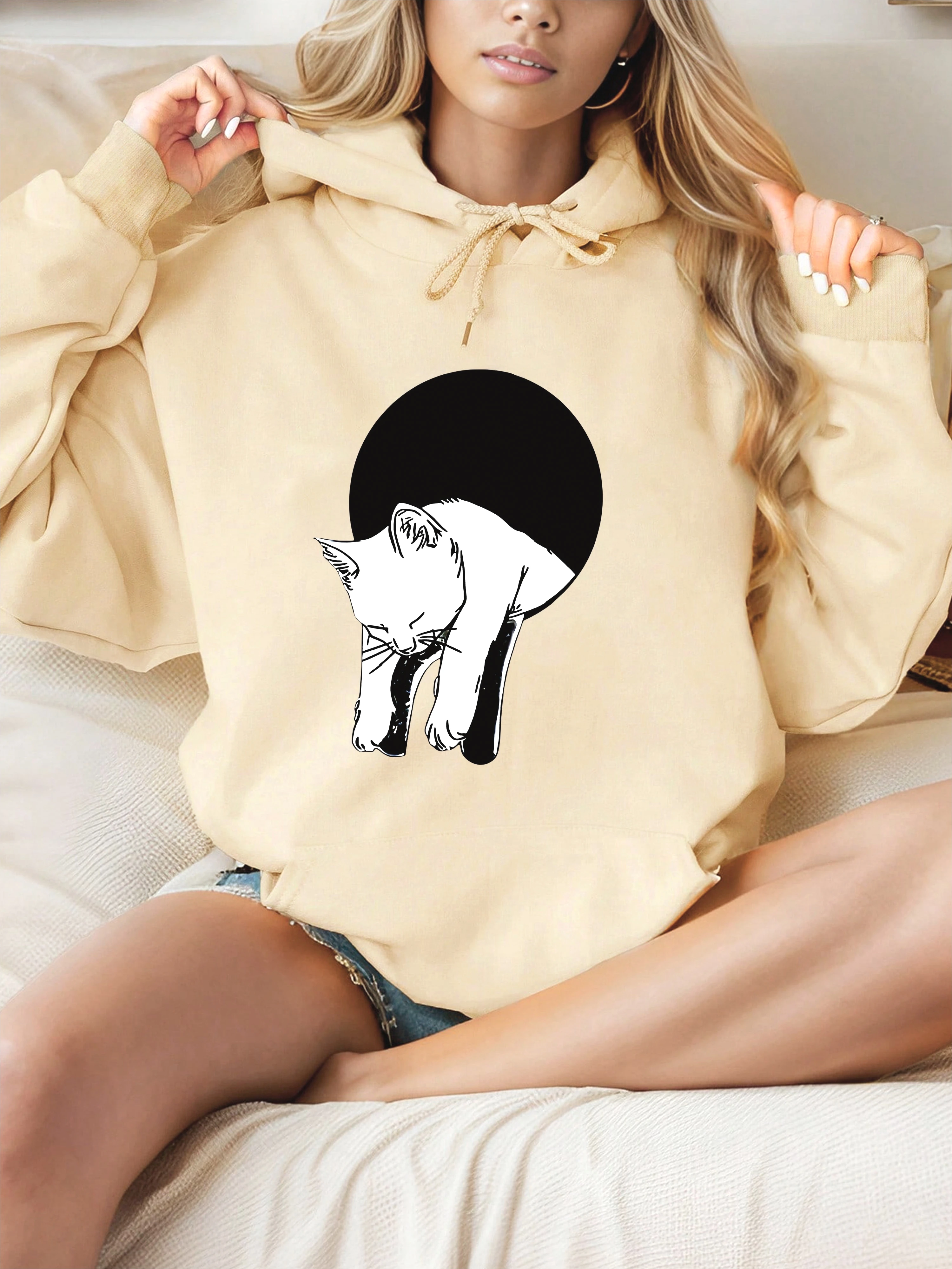 Cute Lazy Cat 3D Printed 2025 Autumn/Winter Women's Hoodie Top Long Sleeve Casual Women's Wear Sweatshirt Clothing
