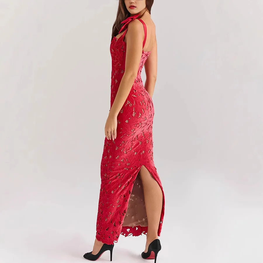 2025春夏新作 レースリボン ボディコンワンピース INS風 カジュアル バケーション パーティー レディースドレス