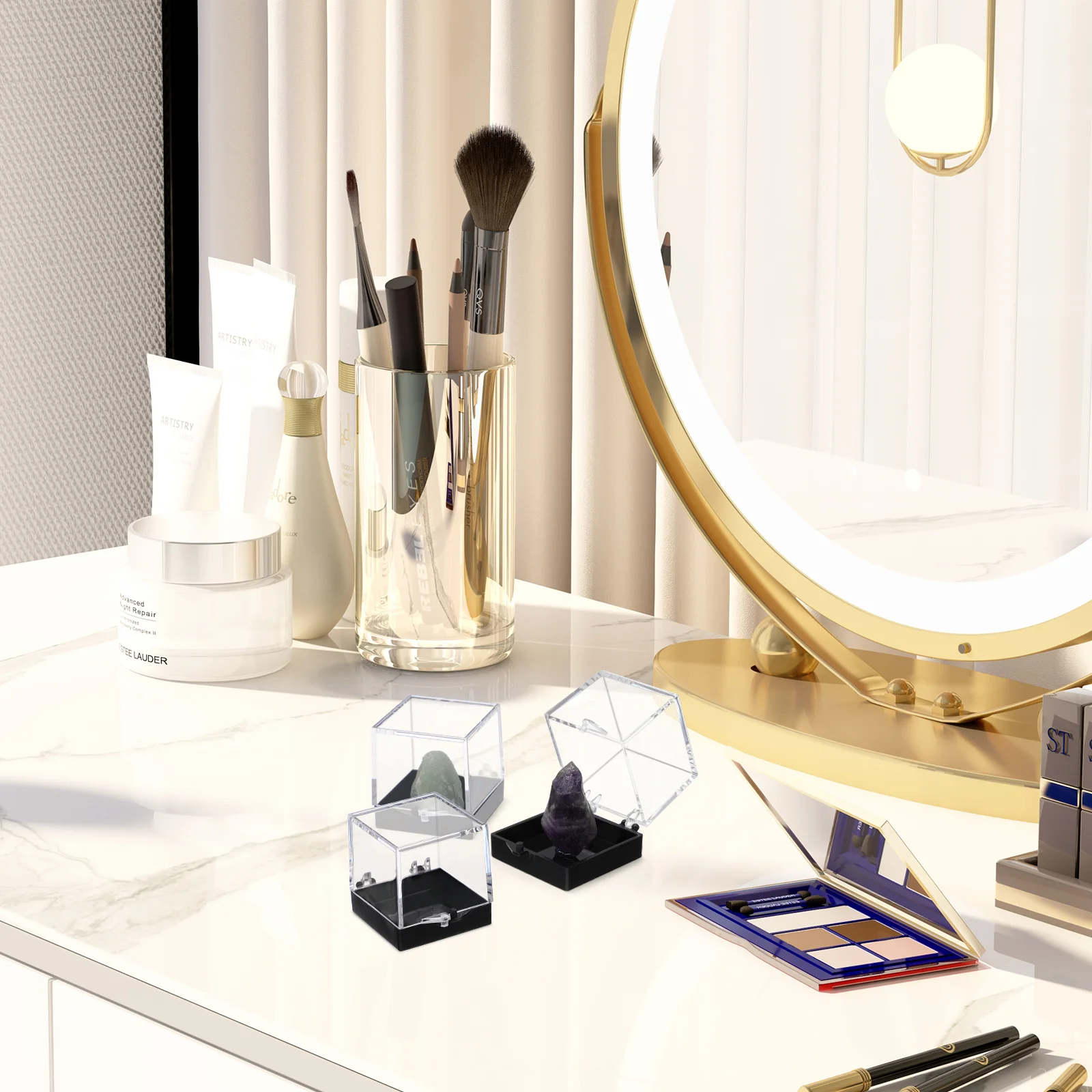 12 Pcs Specimen Display Box Transparent Case Square Clear Cases Container Storage Bin with Lid