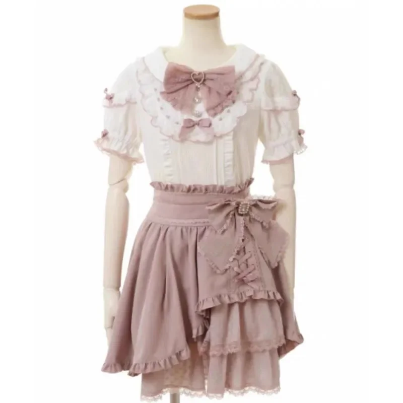 Bow Dresses Landmine Y2K Lizzisa Soft Girl Japan Sweet And Cute Lace Bow Ruffle Half Skirt A-line Medium Waist Short Skirt New