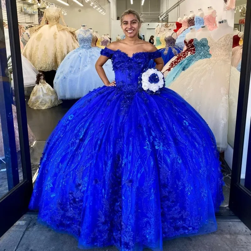 ANGELSBRIDEP Royal Blue Sequins Ball Gown Quinceanera Dresses 2024 New Appliques Lace Beads Princess Sweet 16 Dress Vestidos