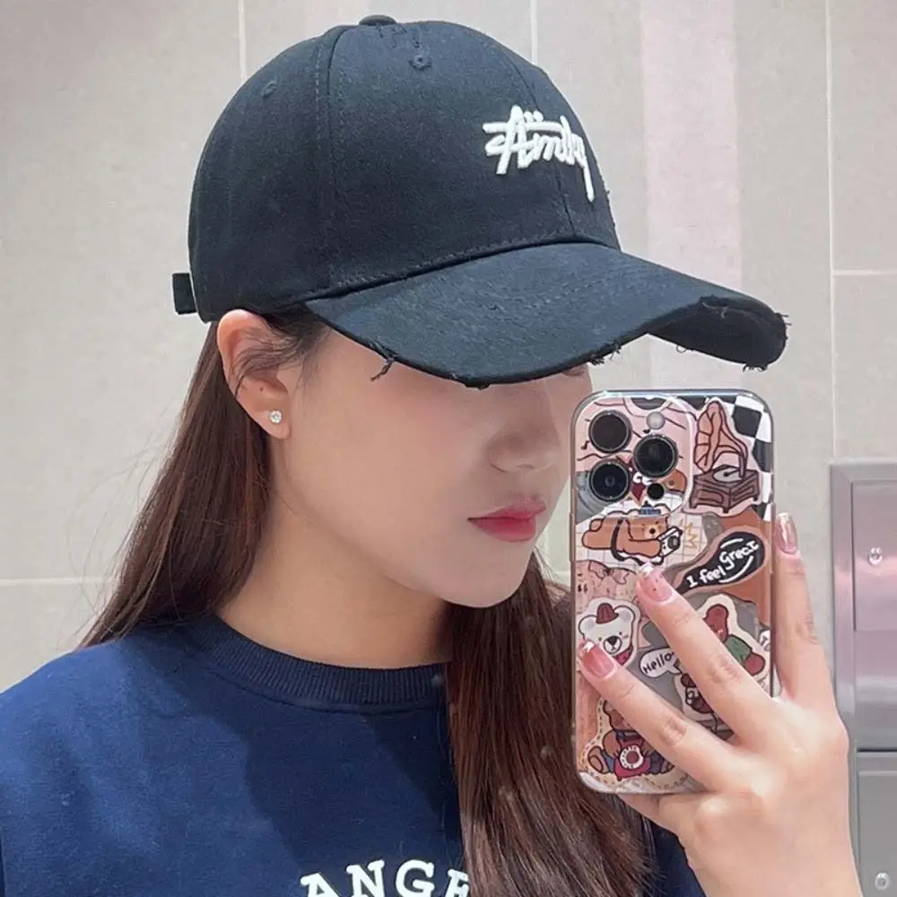 Versatile Adjustable Sunscreen Baseball Cap Korean Style Cotton Letter Embroidered Cap Sunshade Soft Cotton Peaked Hat Outdoors