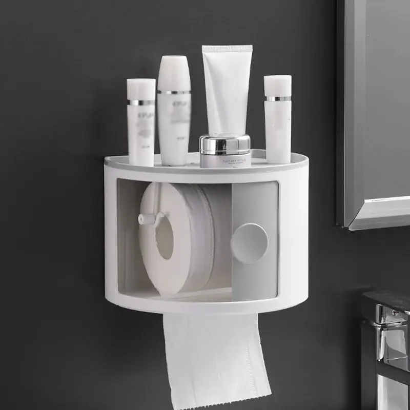 

Plastic Wall-mounted paper roll rack Toilet Paper Holder Cosmetic Storage Box Can stack High capacity Storage Box for Bathroom