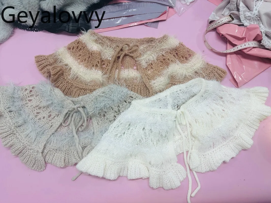 

Plush Crochet Fake Collar Sweet Girls Decorative Accessories Autumn Winter Knitted Versatile Tie Fake Collar for Women