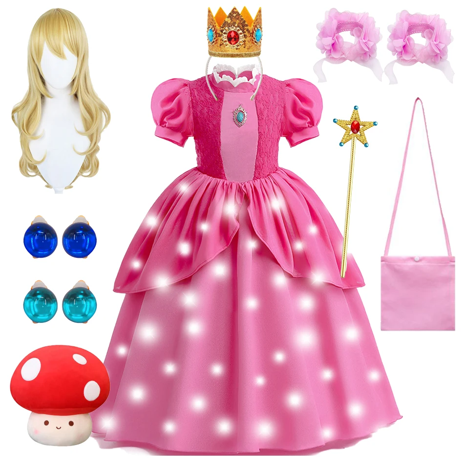 

Summer Girl Peach Princess Dress Cartoon Movie Role Playing Fancy Costume Birthday Party Elegant Gown Halloween Fantasy Clothes
