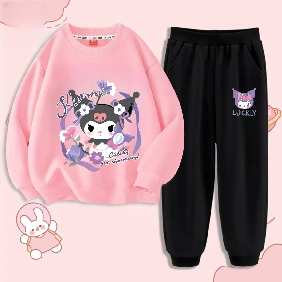 Sanrio Cinnamoroll felpa con cappuccio pantaloni ragazza cuore cartone animato carino Anime Kuromi sport due pezzi Set vestiti autunnali bambini