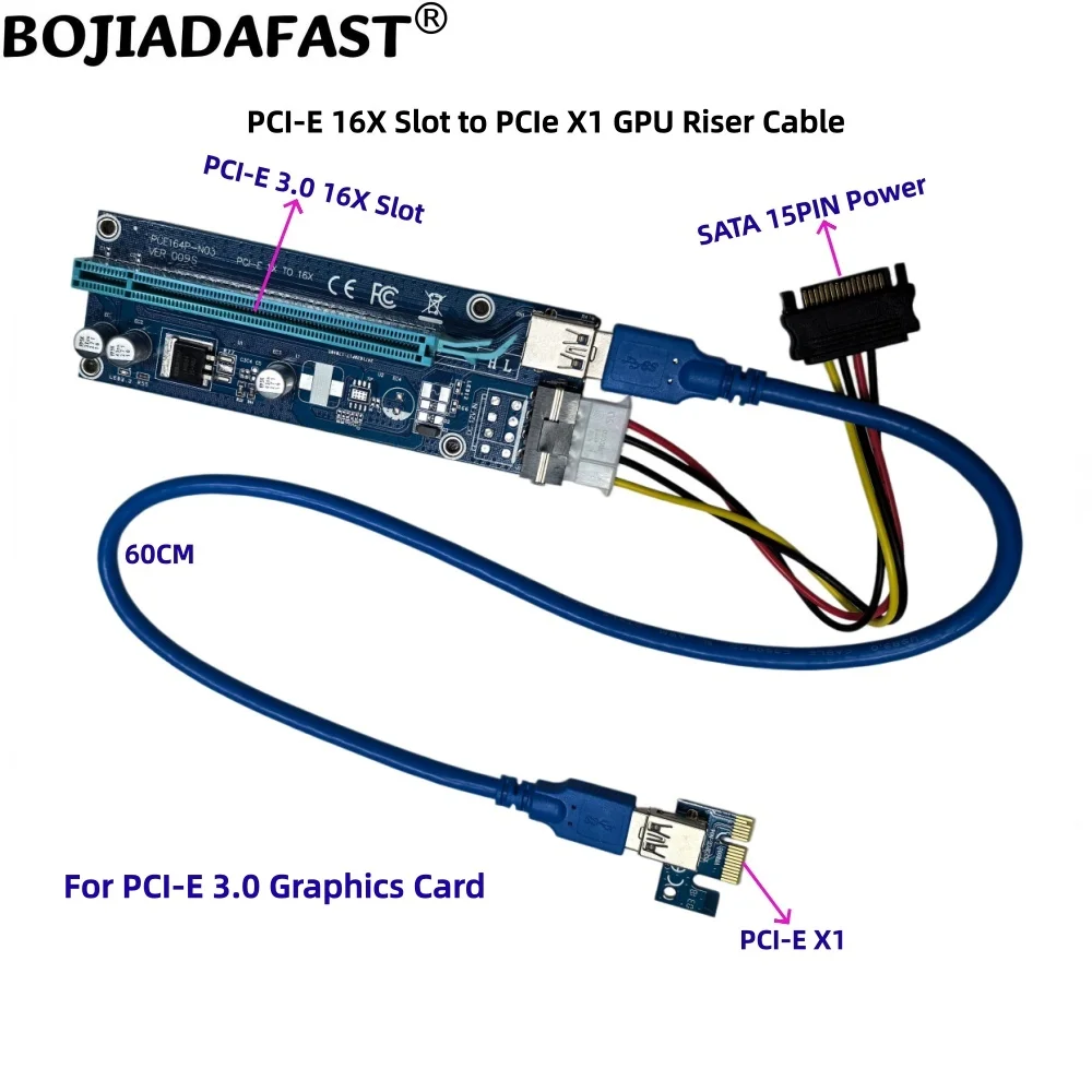 VER 009S PCI-E 3.0 16X Slot to PCIe X1 Adapter Riser Card with 60cm USB 3.0 Cable for GPU Graphics Video Card