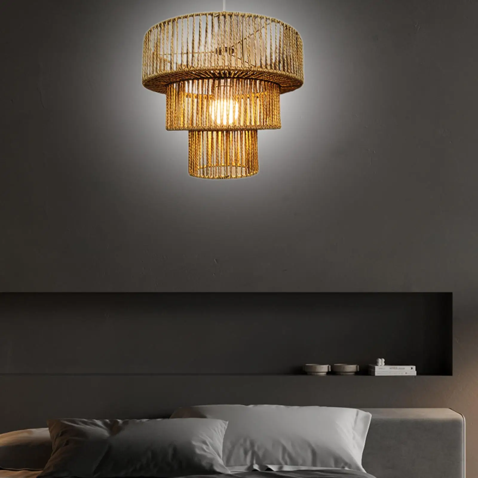 

Woven Lampshade Decorative Retro Vintage Creative Replacement Boho Hanging Light Shade for Bedroom Cafe Farmhouse Light Fixture