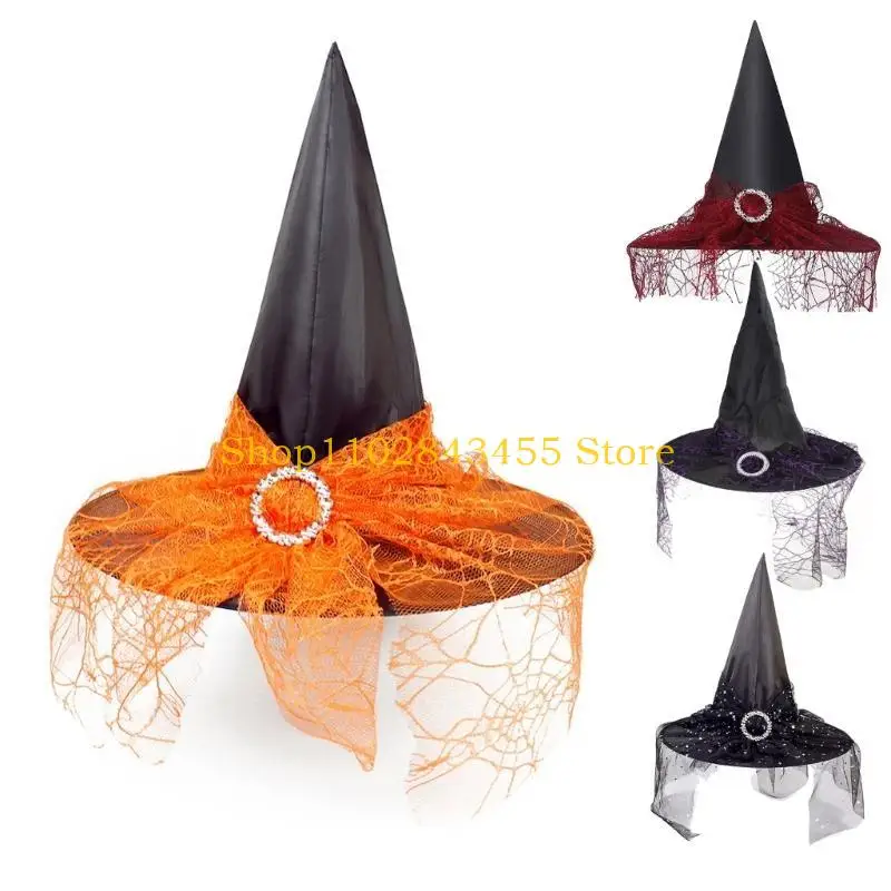 49MC Witch Hats With Veil For Women Halloween Big Party Hats Wizard Hat Magican Hat Halloween Headdress Party Favors