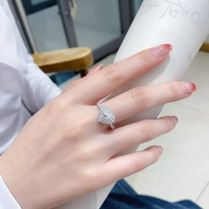 0,5 CT Hauptstein, herzförmiger, im Labor gezüchteter Diamant, KEIN IGI, HPHT, DEF, VS‑VVS, Platin950, edler Schmuck, Damen-Braut-Hochzeitsring, Geschenk – Detail 8