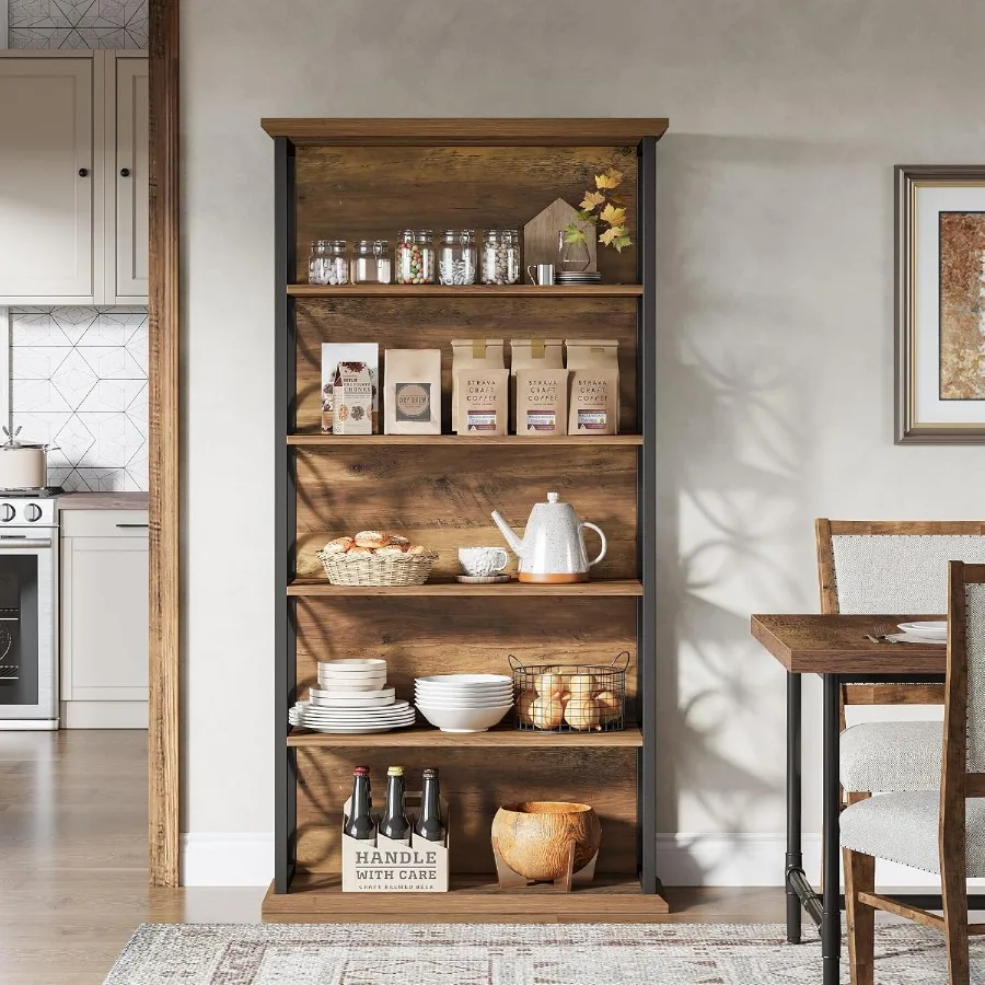 رف كتب بطول 6 طبقات 71 خزانة كتب صناعية بإطار معدني أرفف تخزين مفتوحة قائمة بذاتها للمنزل والمكتب وغرفة المعيشة #4