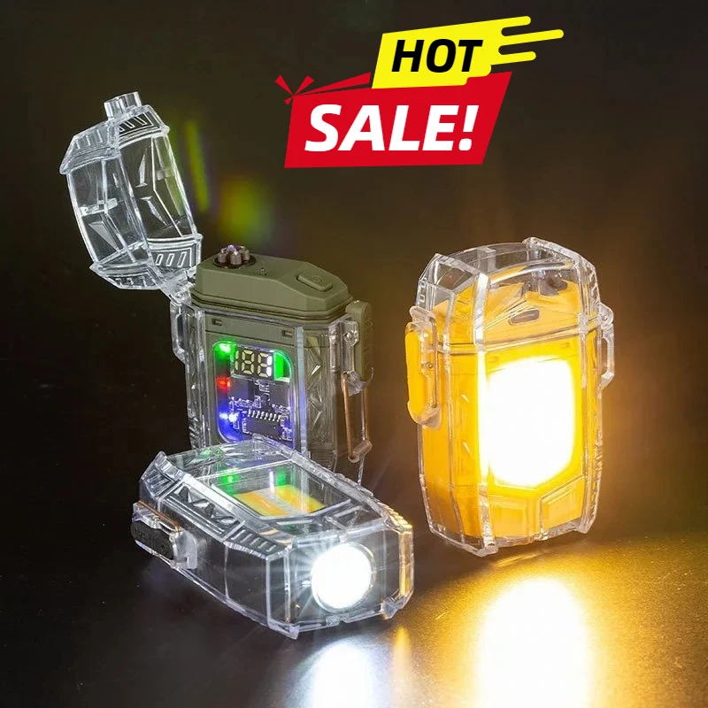 Plasma USB Electric Double Arc Flashlight Flameless Transparent Shell Outdoor Windproof Waterproof Cigar Lighter Gift for Men