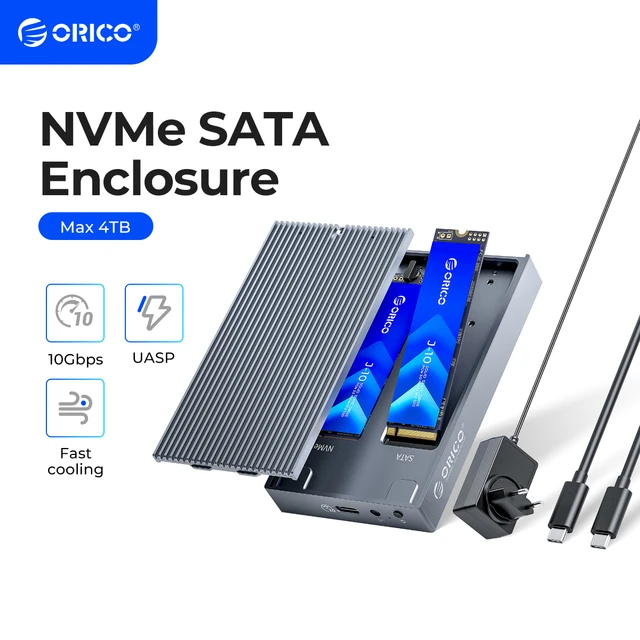 Orico Lsdt Dual Bay Dual Protocol M2 Ssd Case Support M.2 Nvme Ngff Sata Ssd Disk For M Key B m Key Ssd W 5v4a Power Adapter Hdd Ssd Enclosure