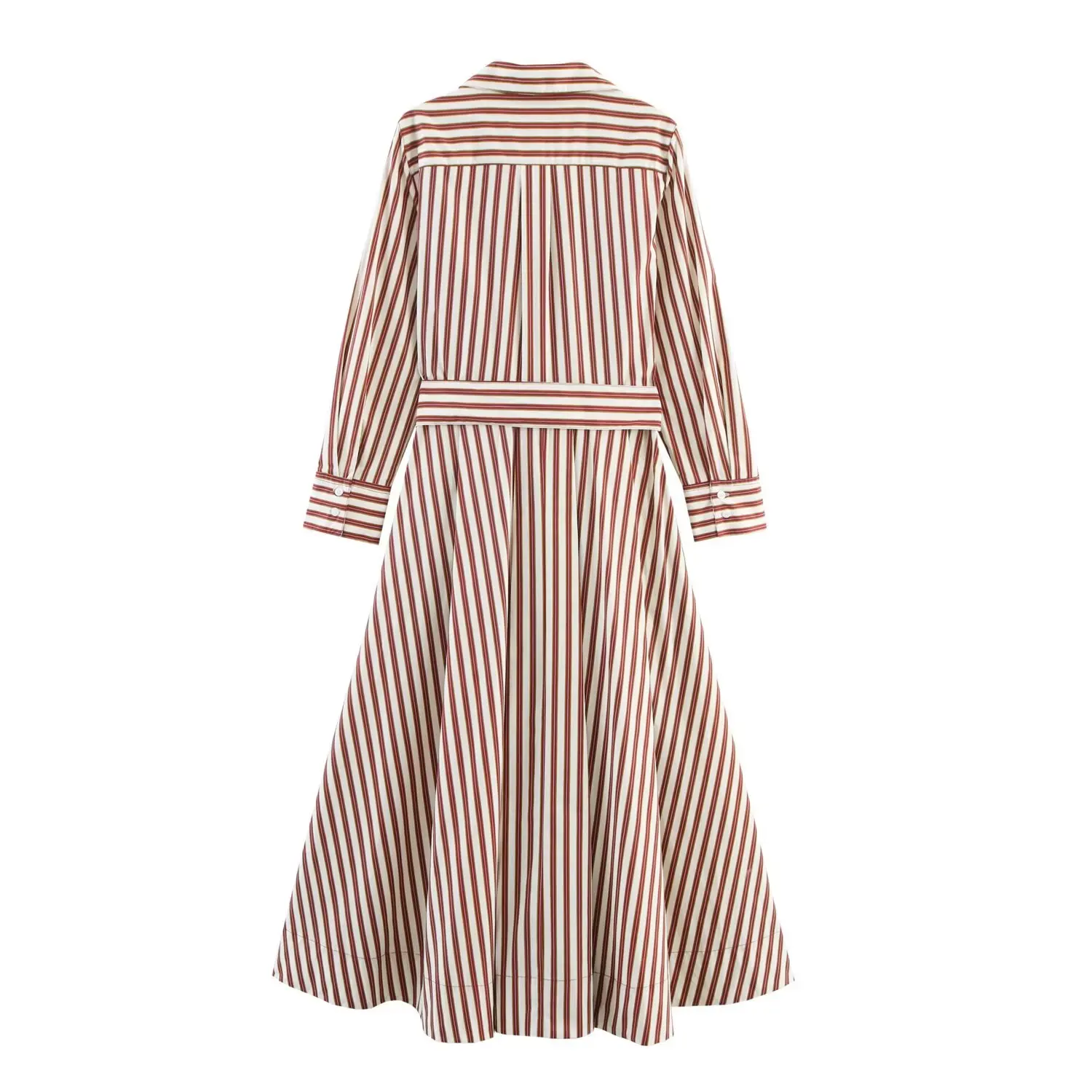 BSAY moda solapa manga larga mujer otoño nuevo artículo 2025 serie rayas adelgazante vestido estilo camisa de un solo pecho