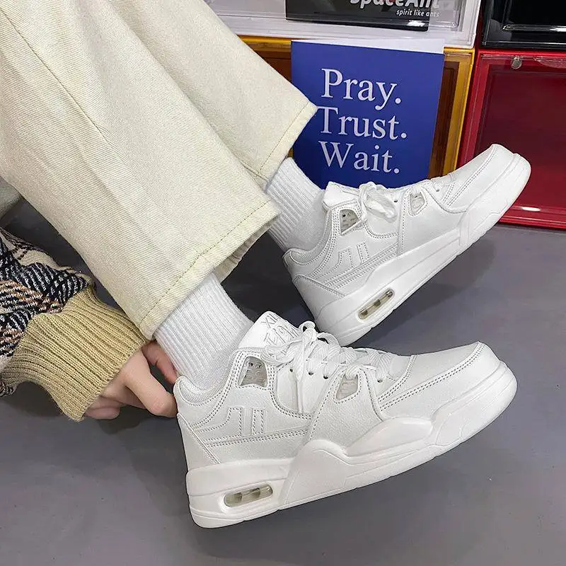 

Harajuku BF Hong Kong Style Men's Casual Shoes Air Cushion Thick Bottom Retro Sports Shoes Leather Splicing round Toe Rubber ...