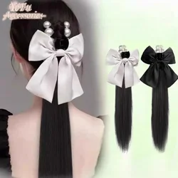 Synthetic Hair Clip for Women Natural Bowknot Twists Braided Straight Clip-on Wigs Simulation Woman Fake Ponytail Hair Extension