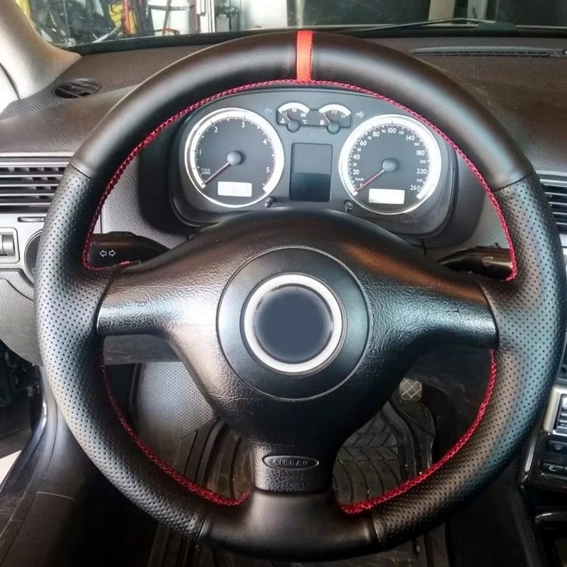 Non-Slip Black Leather Car Steering Wheel Cover Braid For Volkswagen VW Golf 4…