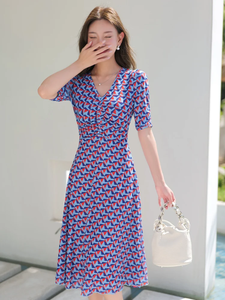 

PG DVF Wrap Dr Summer Plaid V-ne Waist-cinching Slimming Double-sided Wear Me Tea Break Dr High Waist Midi Skirt