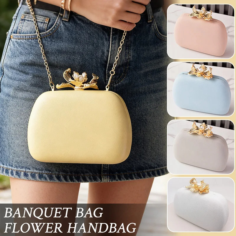 

1pc Dinner Bag Women Fashion Flower Buckle Handbag Wedding Bride Evening Bags Girls Cute Party Clutch Bag Shoulder Bags