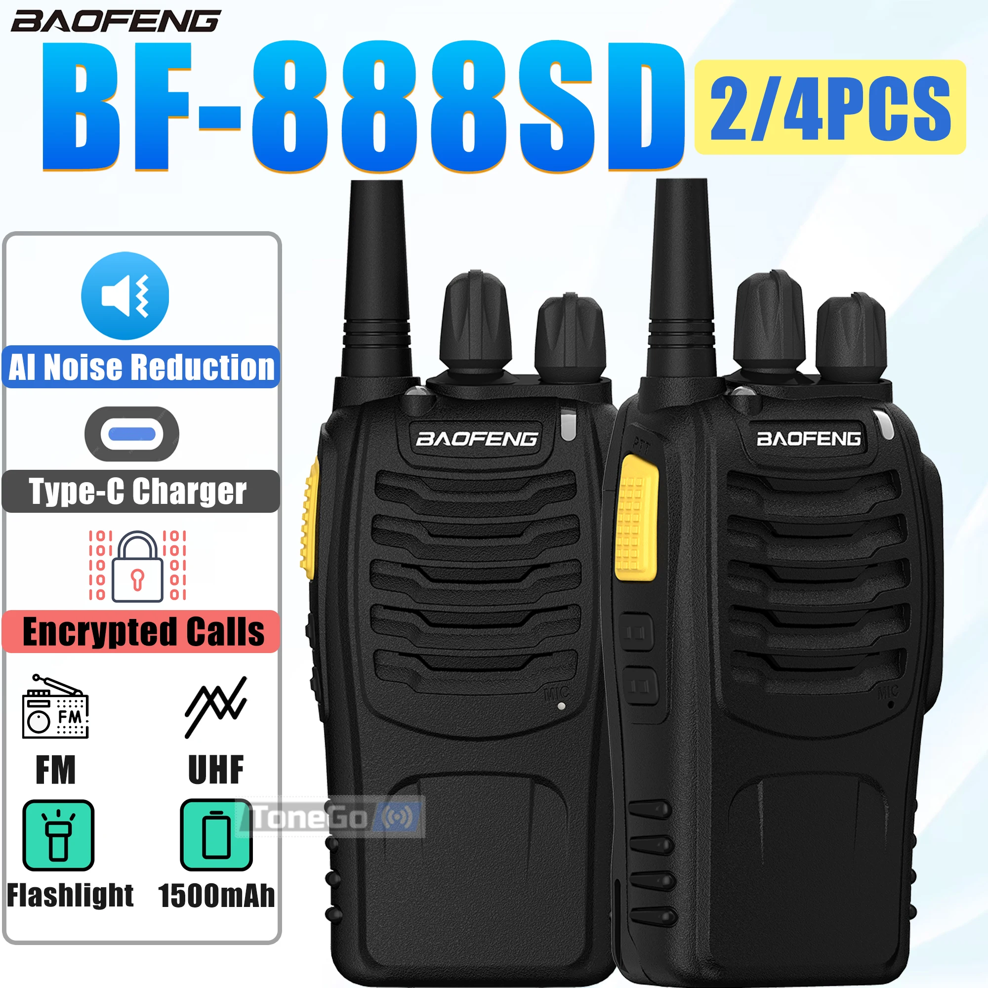 Baofeng BF-888SD Walkie Talkie AI Noise Reduction Updated BF-888S Encrypted Calls FM Wireless Frequency Copy Type-C UHF Radios
