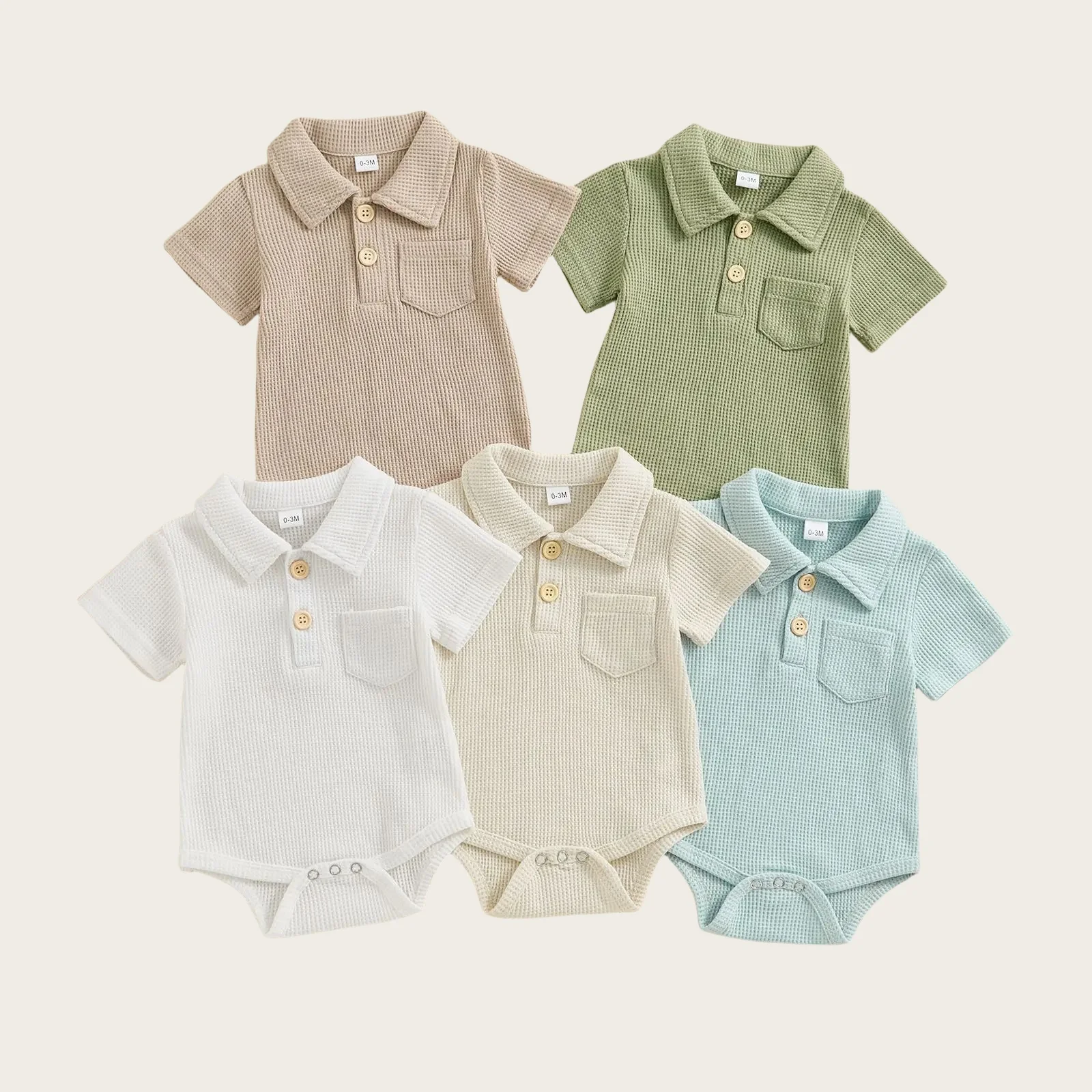 0-1Y body neonato per neonato Waffle anteriore Pockect Polo top tute per bambini vestiti quotidiani per neonati 100 giorni regalo di compleanno