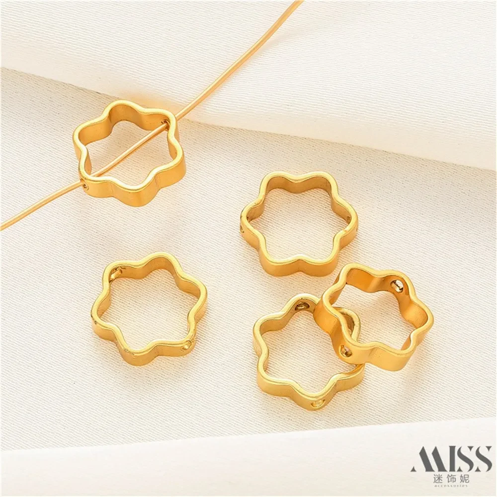 

Matte Gold 18K Gold Bag Color Flower-shaped Lace Through-hole Set Bead Ring DIY Handmade Beaded Bracelet Jewelry Accessories