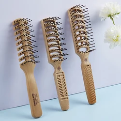 Fluffy Hair Brush Salon Hairdressing Comb Massage Ribs Hair Comb Scalp Barber Hair Styling Hair Comb Wood Handle Hollow Brush