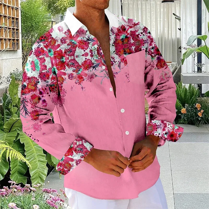 Men's Floral Button Lapel Front  Shirt Beach Shirt Long Sleeve Hawaii Daily Vacation Spring Summer 3D Printing 12 Colors Top ﻿