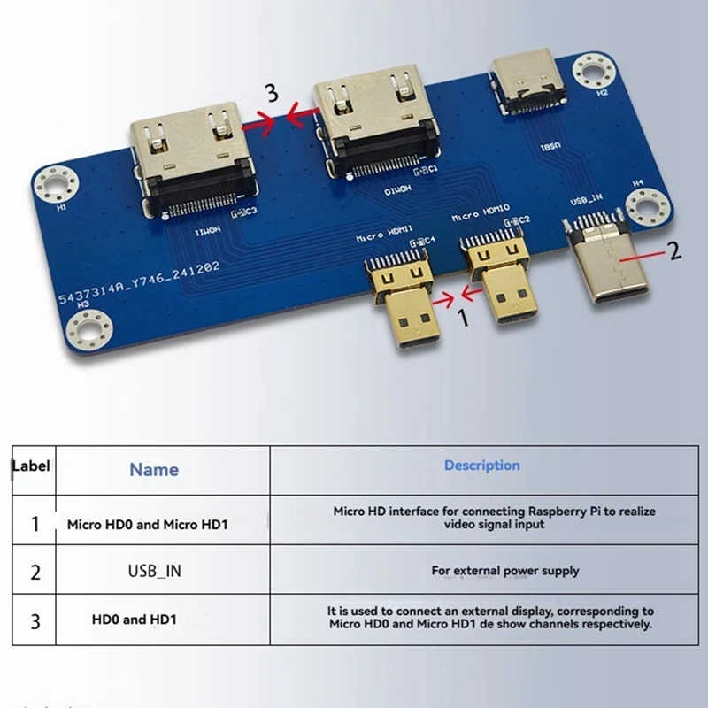 Micro-Type -Compatible To -Compatible Adapter Board USB-C Power Supply Dual 4K Outputs For Raspberry Pi 5/4B