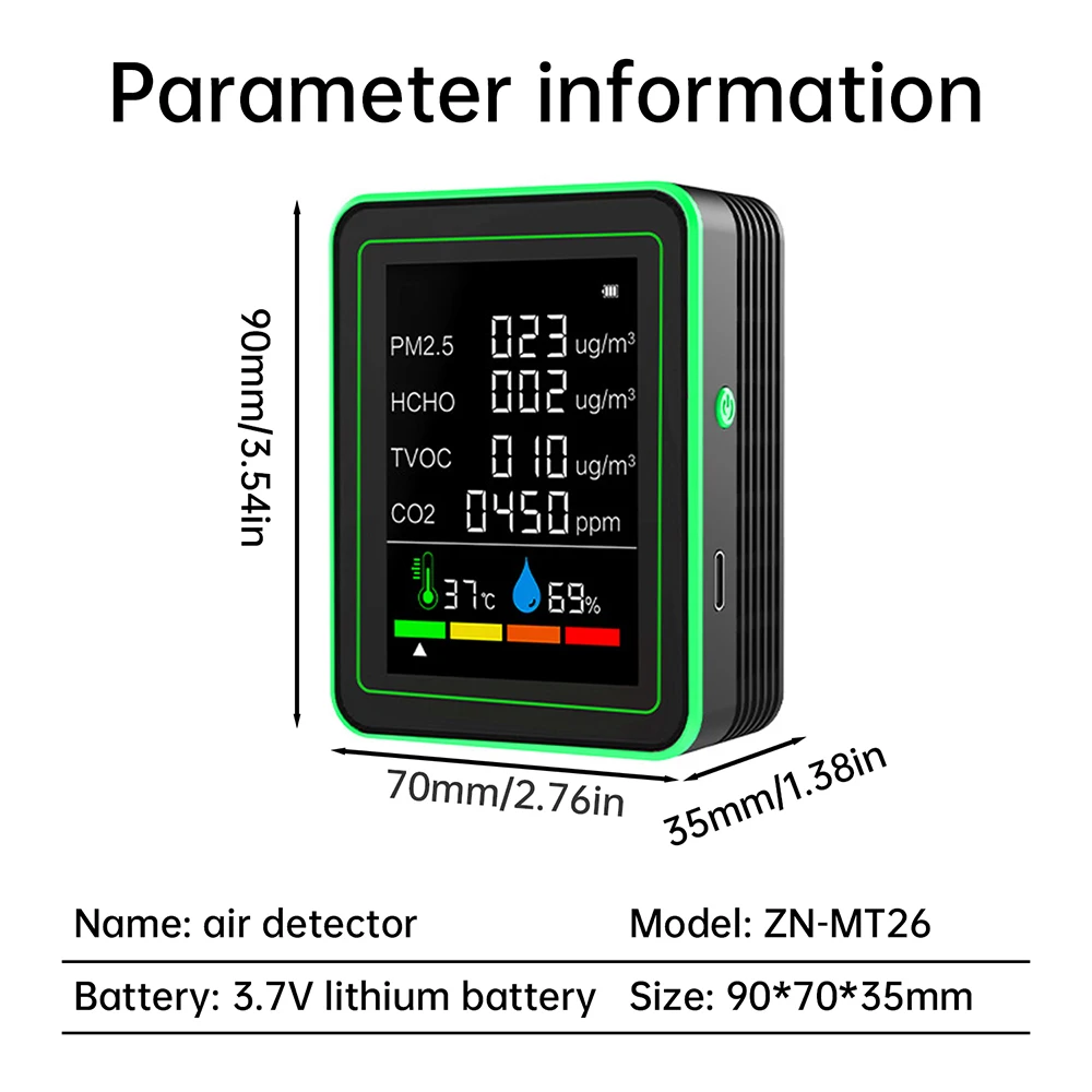 ใหม่ 6 In 1 Air คุณภาพเครื่องตรวจจับไดออกไซด์ CO2 HCHO TVOC PM2.5 อุณหภูมิและความชื้น Air คุณภาพสําหรับ Home & Office