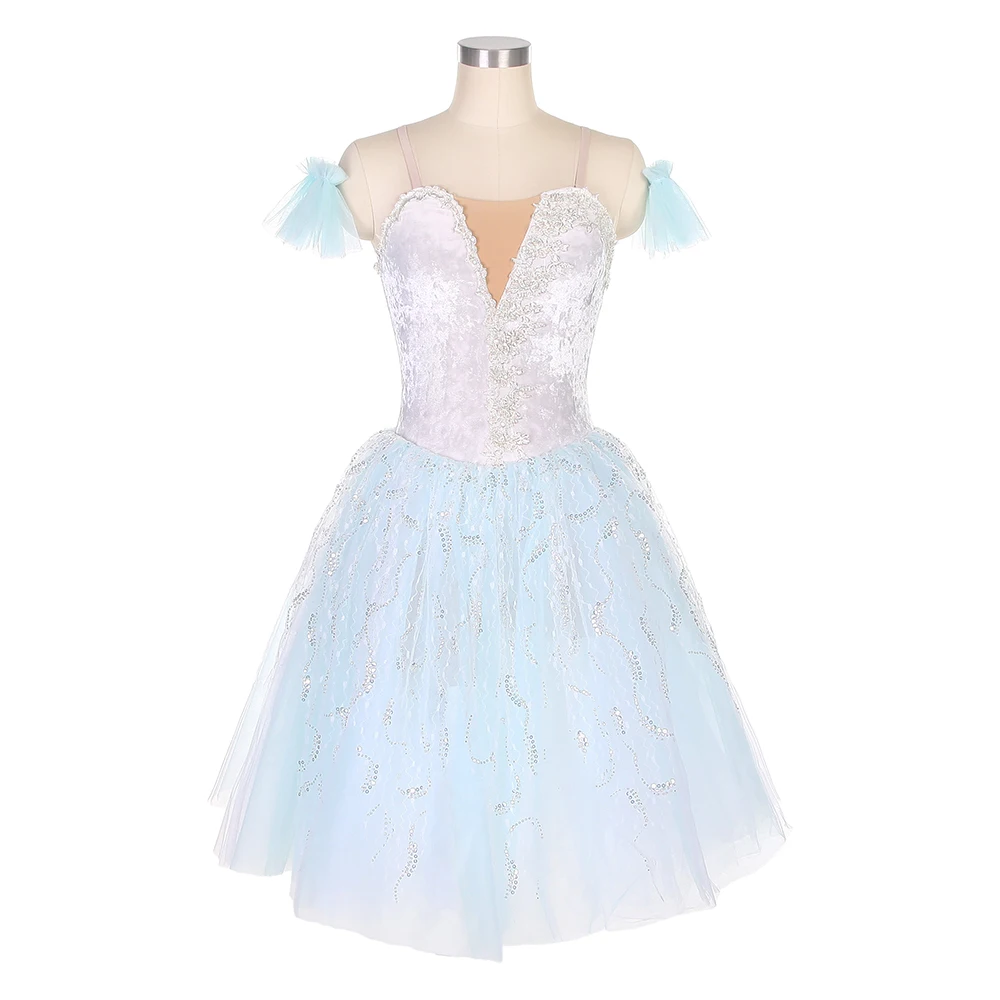 21315 Girls Romantic Ballet Tutu Dress,White Velvet Bodice with Pale Green Length Skirt For Ballerina Stage Performance Costumes