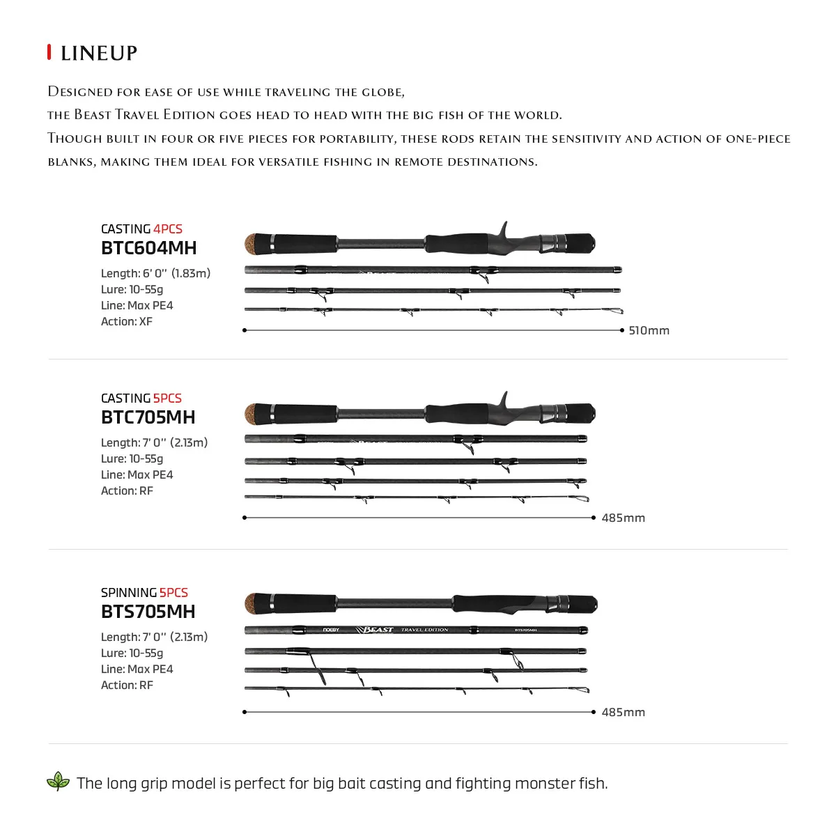 NOEBY Beast Predator Travel Edition Fishing Rod 1.83m 2.13m Spinning Casting Fuji Toray Catfish Predator Portable Fishing Rods - Image 4