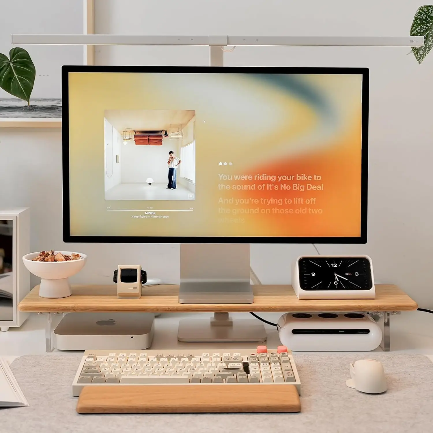

Bamboo Monitor Stand Riser with Acrylic Legs, 31.5 Inches Desktop Shelf for PC, Laptop, Printer Support