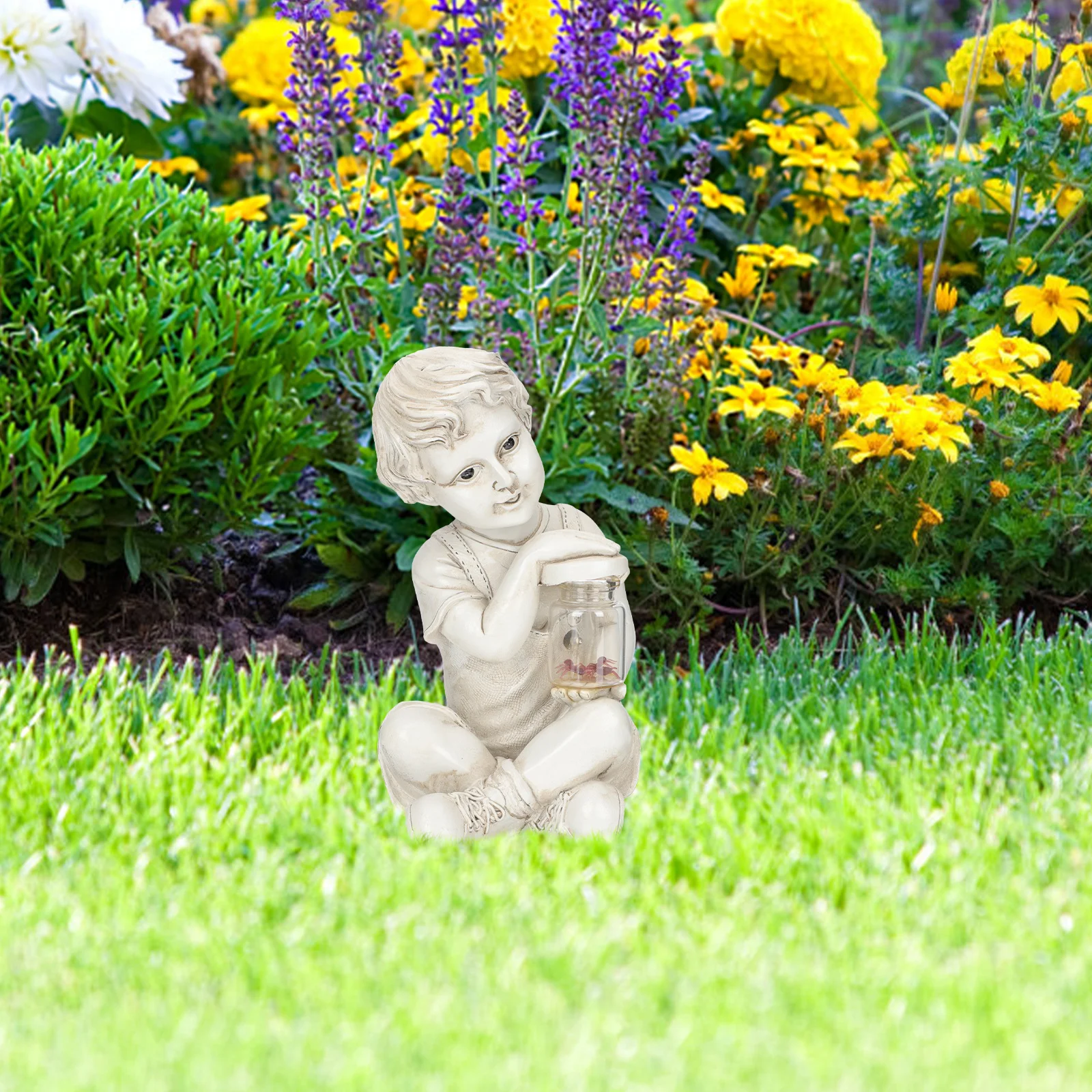 

Resin Garden Solar Sculpture Decoration Outdoor Patio Statue Solar Powered Resin Ornament Clear Glass Jar Light