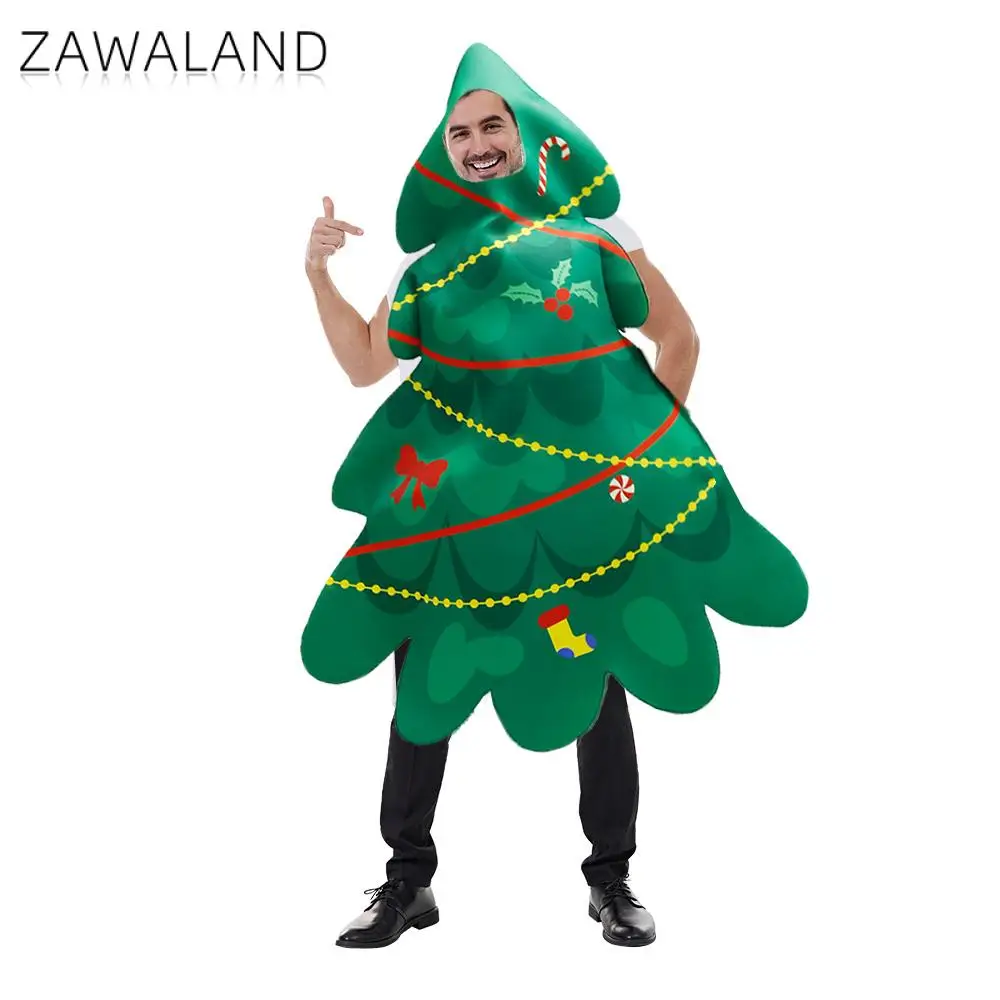 Zawaland Cosplay Christmas Tree Costume Funny Holiday Party Suit Woman Man Jumpsuit Carnival Onesie Show Disguisement Clothes