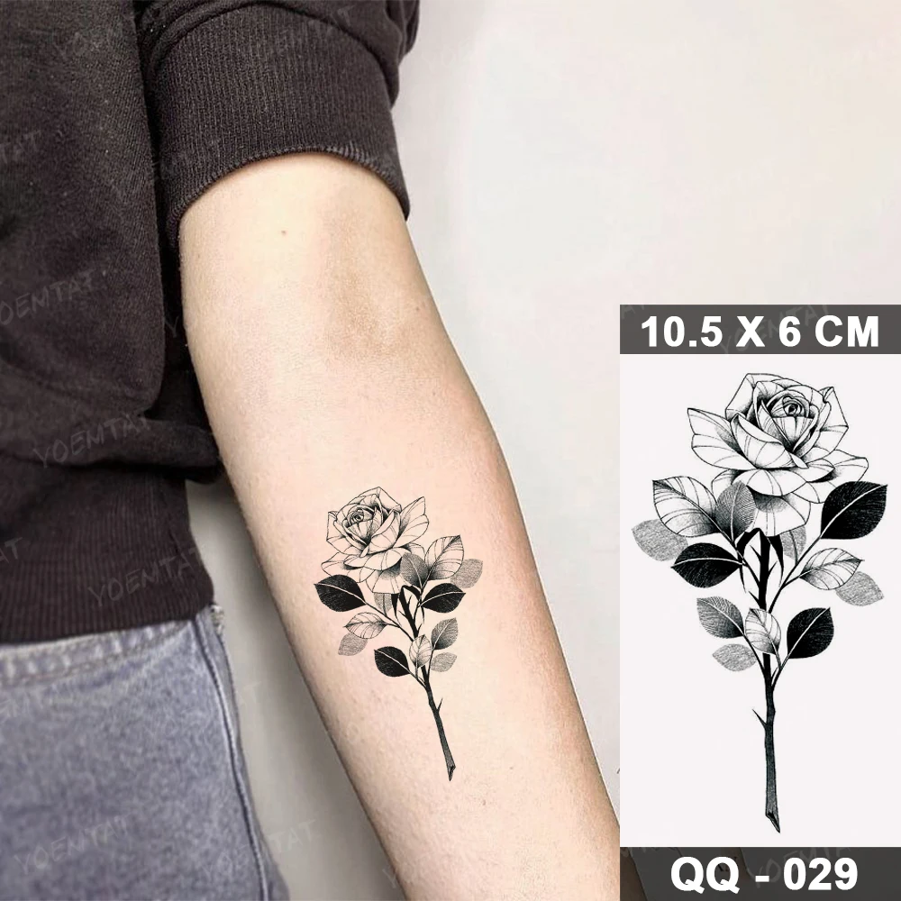 Etiqueta impermeável do tatuagem temporária, linha preta, flor simples, rosa, tatuagem Flash sexy, mulheres, miúdo, pulso, tornozelo, arte corporal,