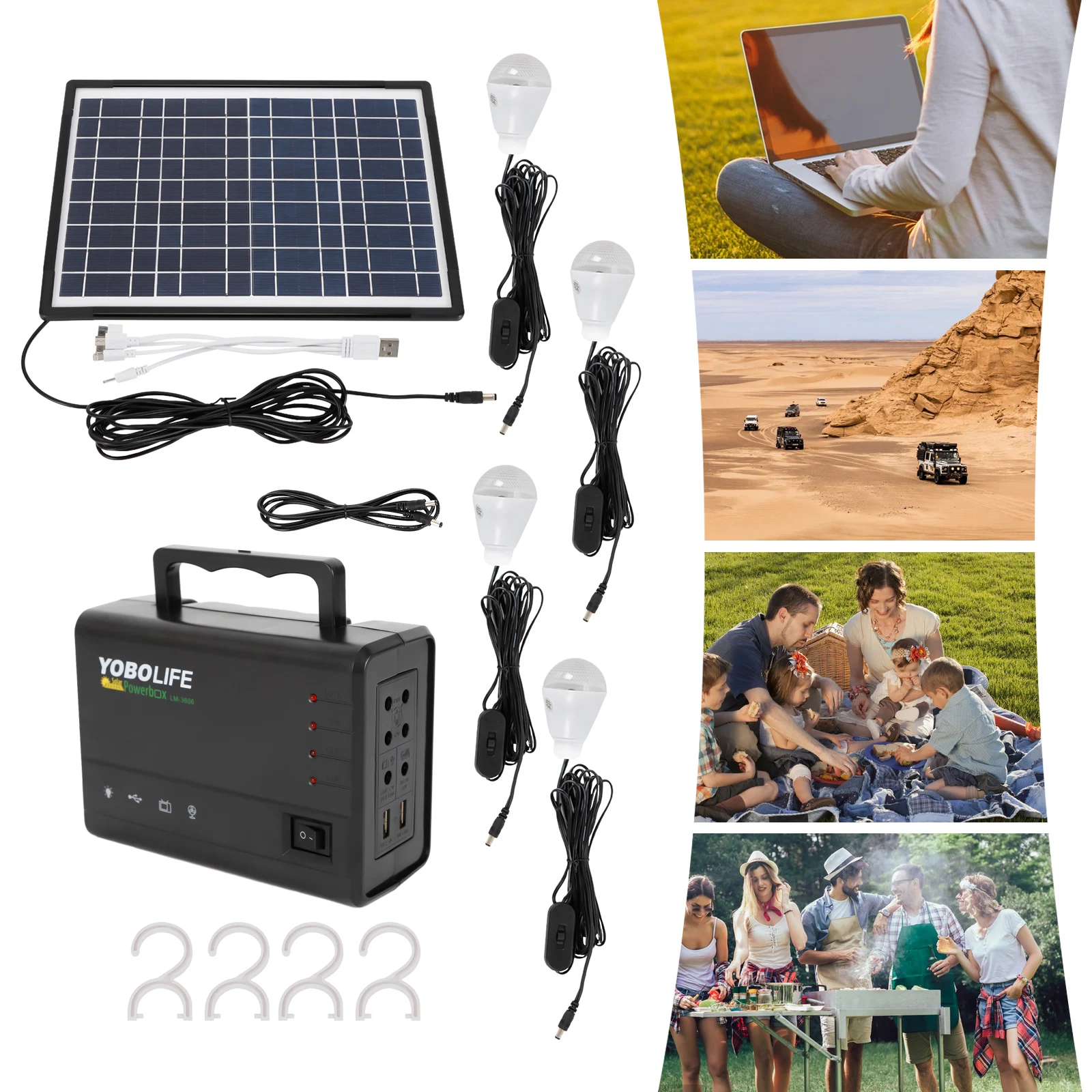 Солнечный генератор 18 В 12 Вт, электростанция, инверторный генератор с солнечной панелью, аварийный генератор с 4 лампочками для кемпинга на открытом воздухе