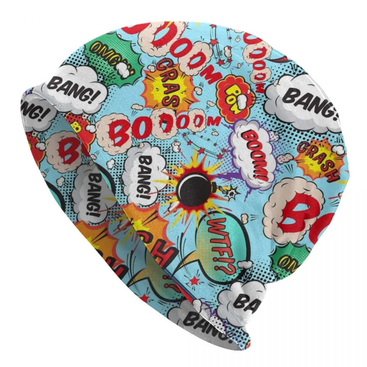 Crash Bang Boom Comic Pattern Skullies Beanies Hat Fashion Unisex Ski Cap Warm Thermal Elastic Bonnet