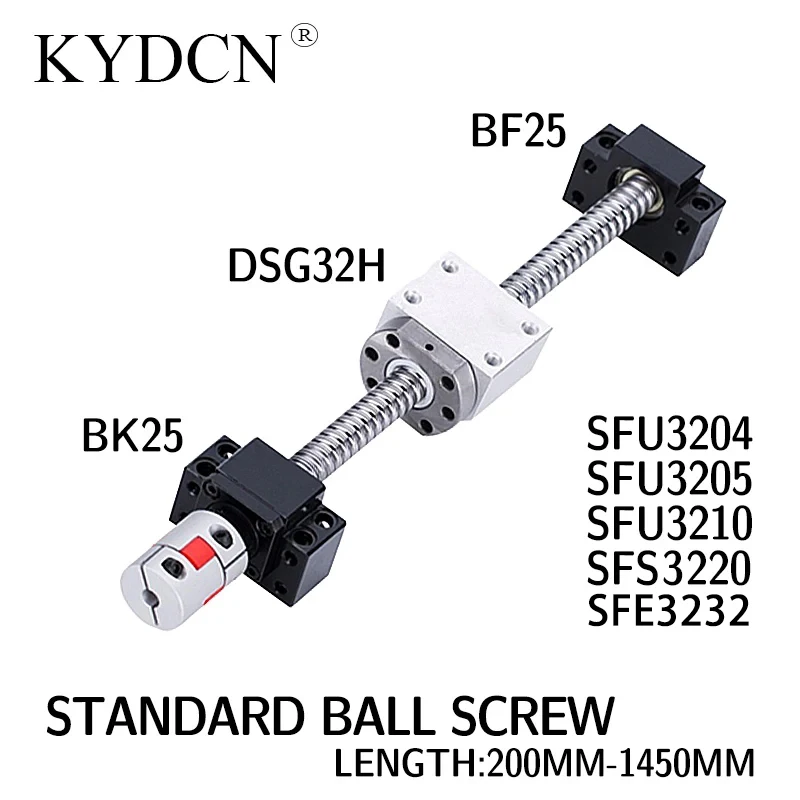 

SFU3204 SFU3205 SFU3210 SFS3220 SFE3232 Ball screw length 200-1450mm screw, nut holder plus BK25BF25 support seat and coupling