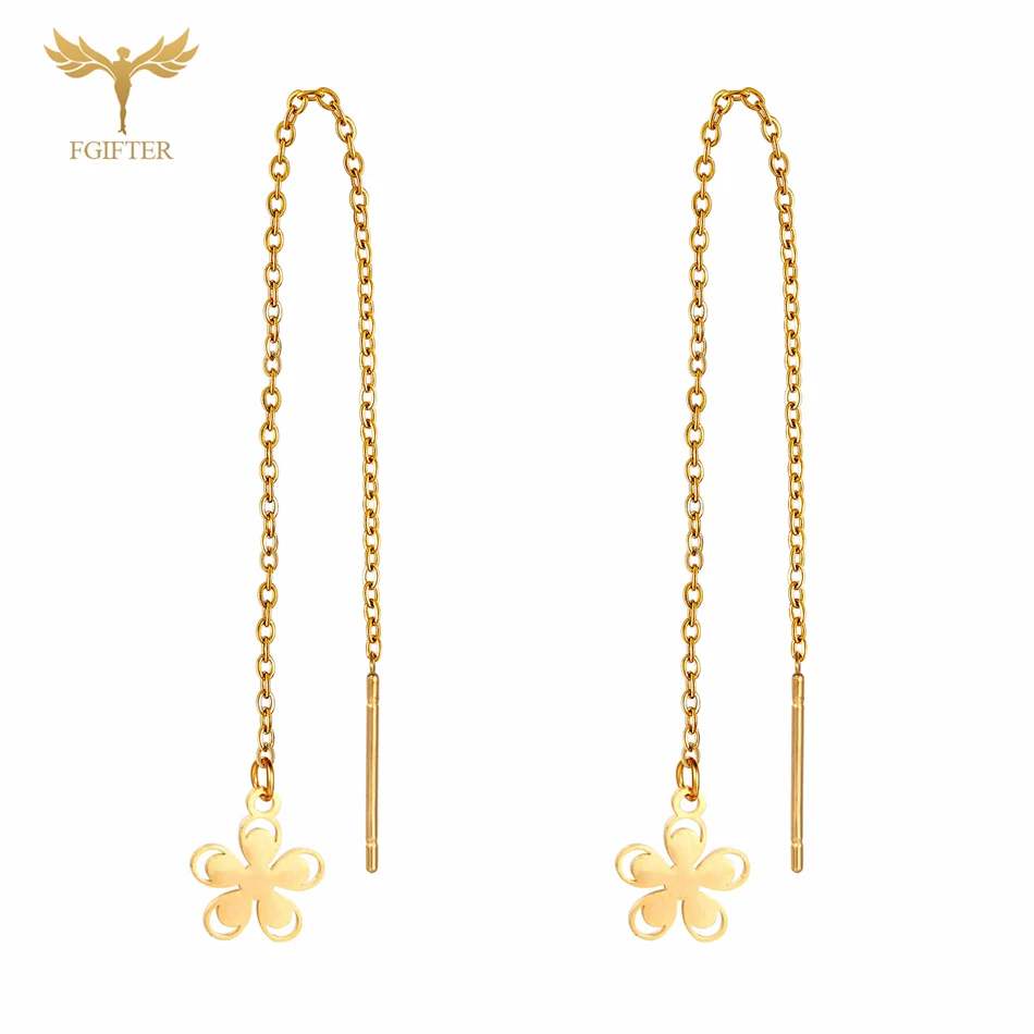 Plumeria Flowers orecchini con nappe ciondola per le donne ragazze adolescenti orecchini pendenti in acciaio inossidabile placcato dorato catene lunghe con infilatore