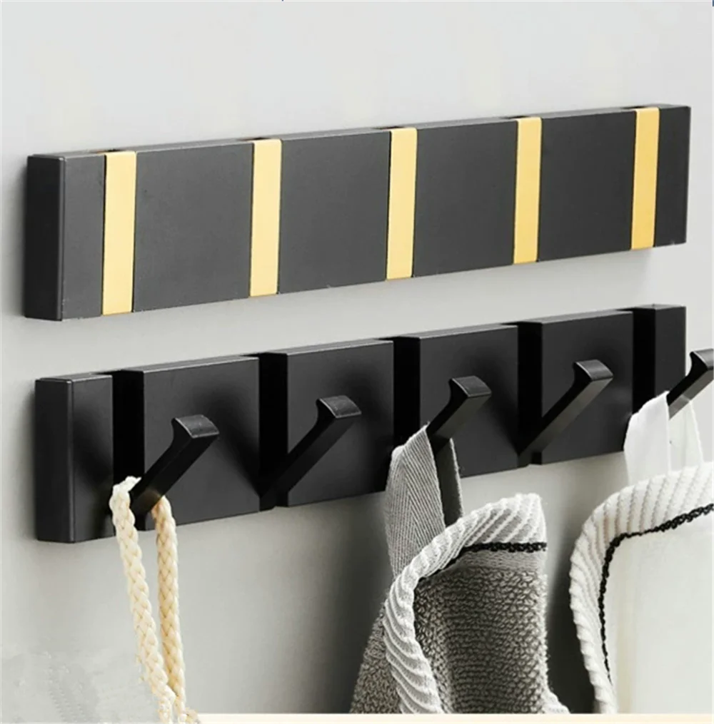Black Towel Hanger Robe Hook Folding Clothes Hook Black Gold Clothes Rack Hanger Aluminum Kitchen Hook Door Hanger Wall Mounted