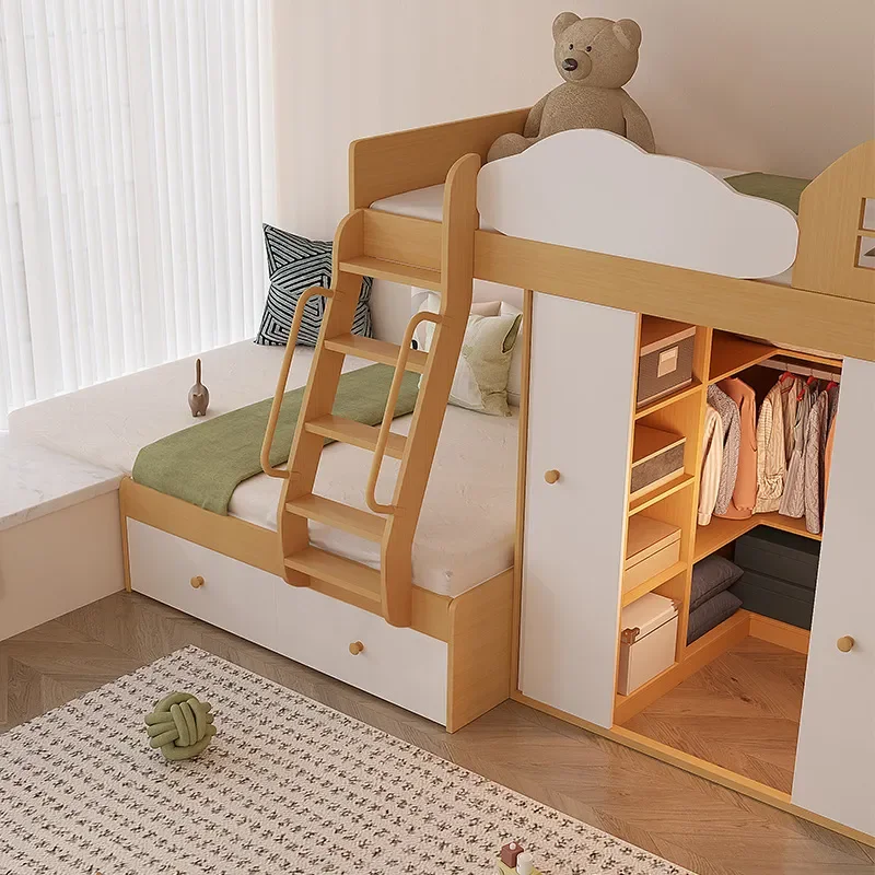 Multifunctional Storage Bunk Bed Staggered Combination Splicing Bay Window Bed for Student Dormitory Upper and Lower Beds
