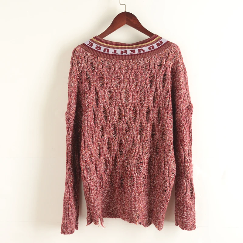 Norno E Station المرأة Faionable V-ne فضفاض محبوك سترة تويست اللون بلو مستقيم أنبوب طويل Sve الشتاء الصوفية