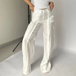 Pantaloni cargo solidi multitasche moda donna primavera autunno pantaloni lunghi larghi casual 2024 pantaloni larghi eleganti in seta lucida