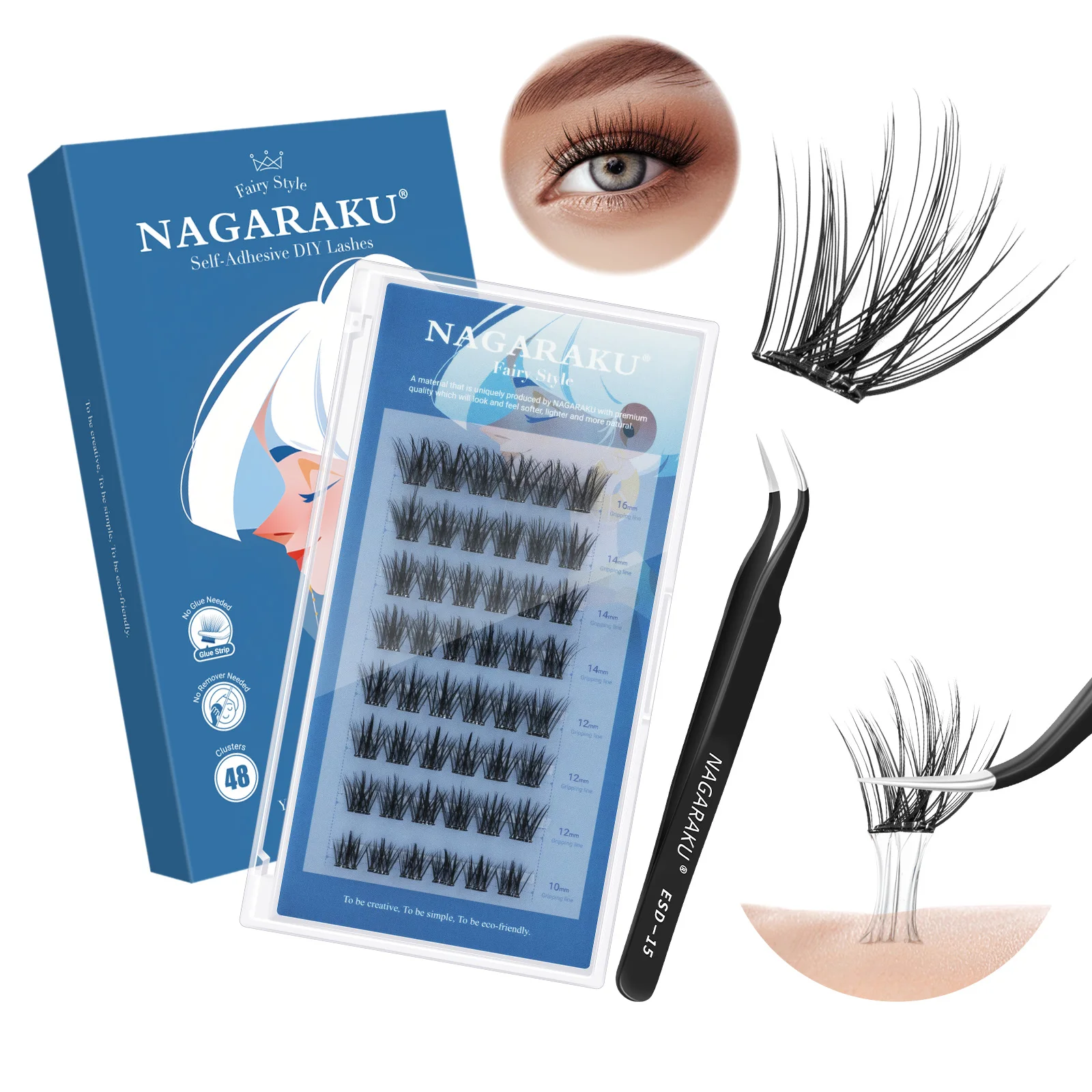NAGARAKU Selbstapplizierbare Manga DIY Cluster-Wimpernverlängerung Segmentierte Wimpern Kleberfreie Make-up-Tools Anti-Klebstoff-Pinzette – Detail 9