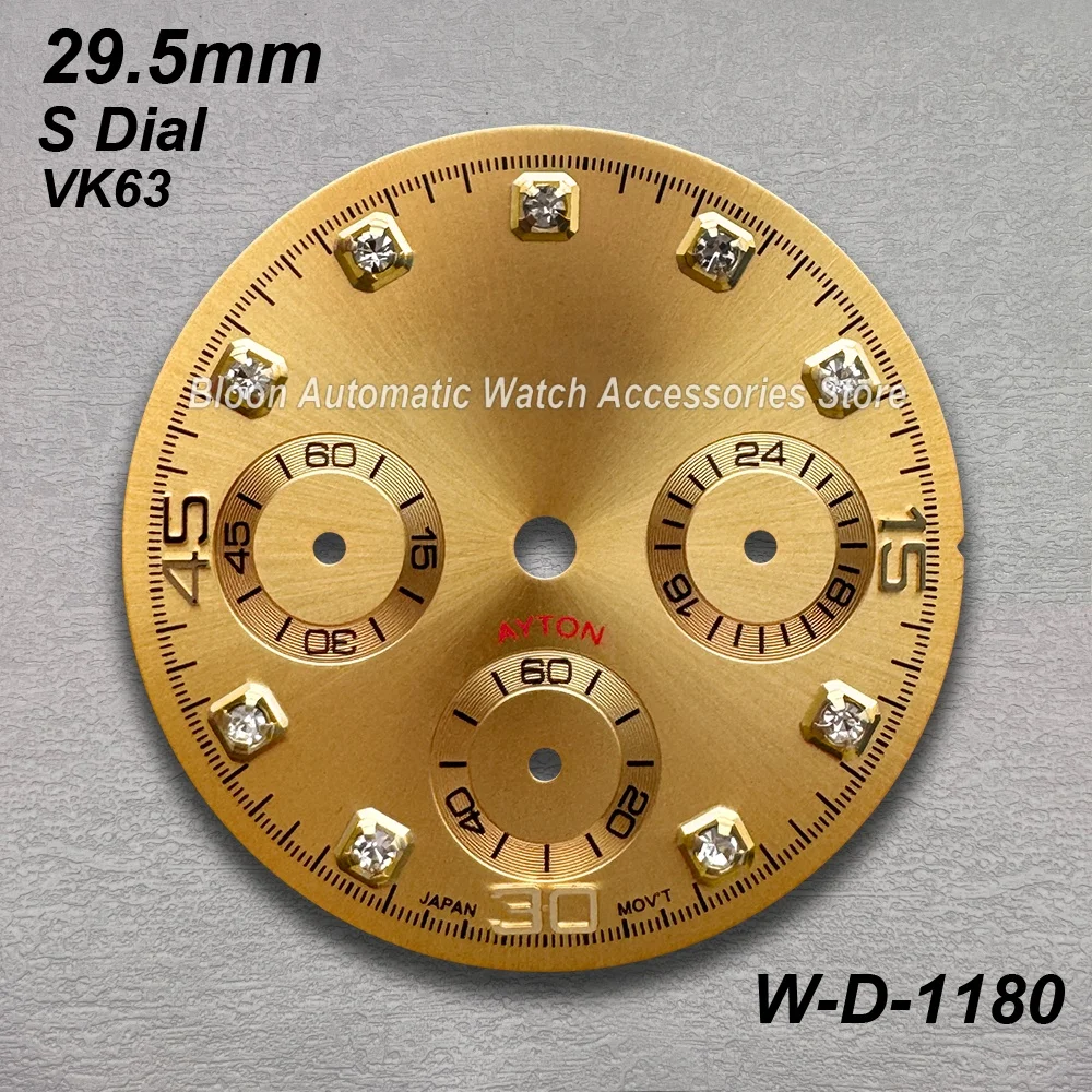 29.5mm S Logo Panda DTN Dial Fit VK63 Movement Green Luminous Diamond Good Quality Watch Modification Accessories