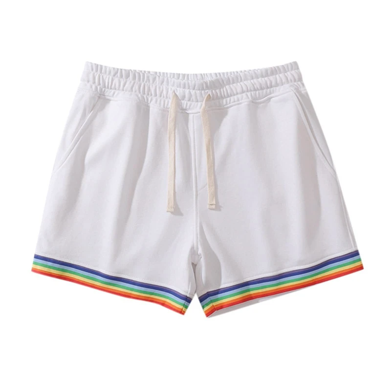 Men\'s shorts Solid Rainbow Printing Shorts Double Pocket Waist Loose Basketball Pants Casual Shorts Gym Running Training Shorts