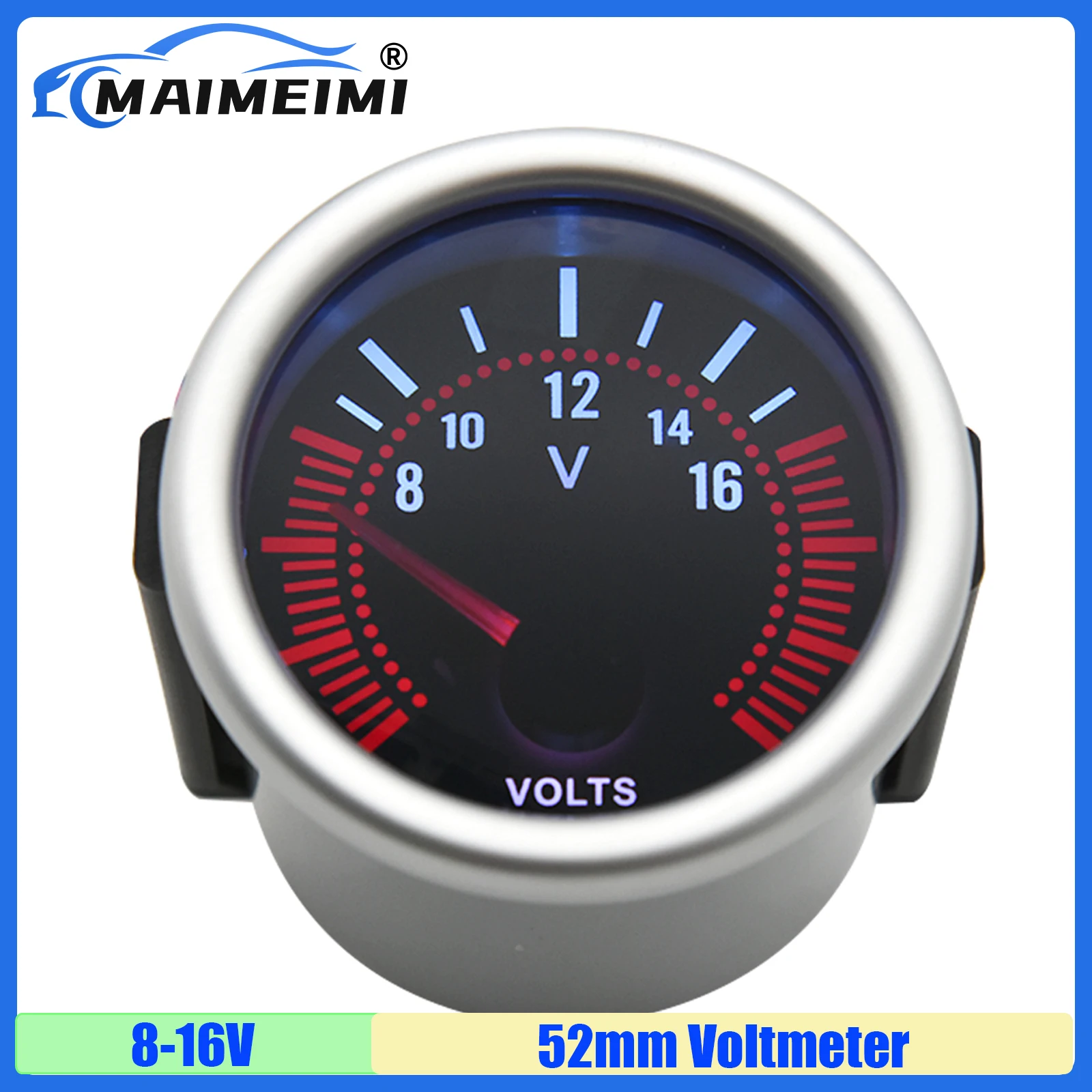 

MAIMEIMI Smoke Lens Voltage 8-16V 2" 52mm Voltmeter VOLTS for Gasoline Engine Pointer Racing Meter Car 12V
